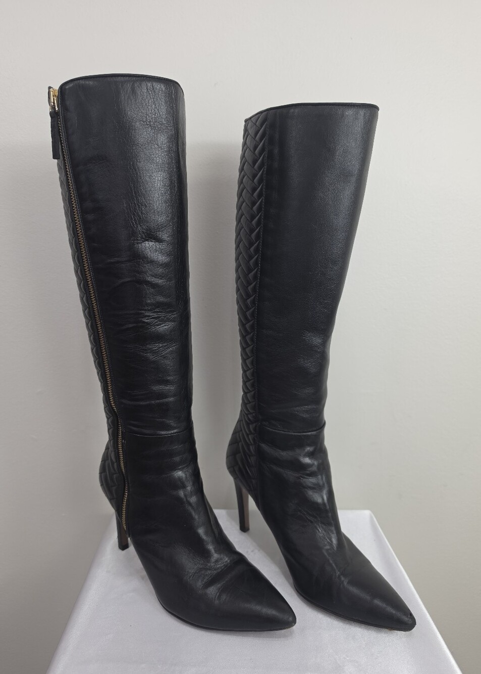 Hugo Boss Black Leather Over-the-Knee Pointed-Toe Stiletto Boots